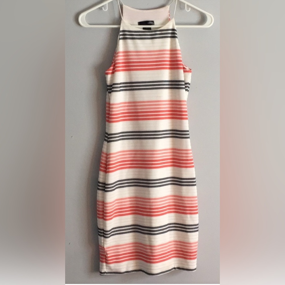 Aqua Coral and black Striped Mini Dress